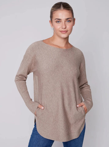 Long Sleeve Sweater With Black Eyelet Detail [H. Truffle-C2170Y]