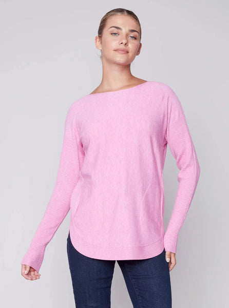 Long Sleeve Sweater With Black Eyelet Detail [H. Orchid-C2170Y]