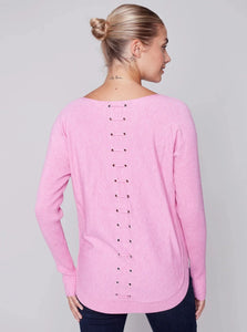 Long Sleeve Sweater With Black Eyelet Detail [H. Orchid-C2170Y]