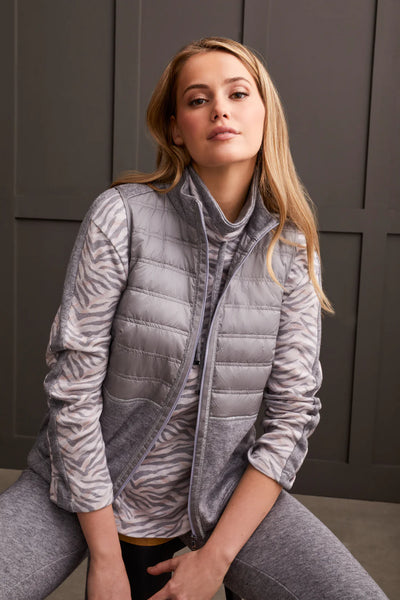 Mixed Media Zip Up Vest [Grey Mix-1905O]