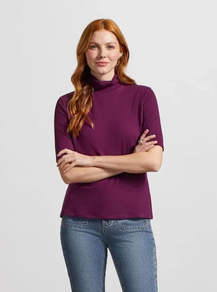 Mock Neck Elbow Sleeve Top [Black Orchid-7943O]