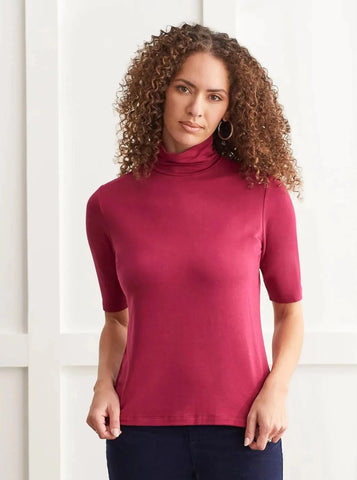 Mock Neck Elbow Sleeve Top [Red Plum-7943O]