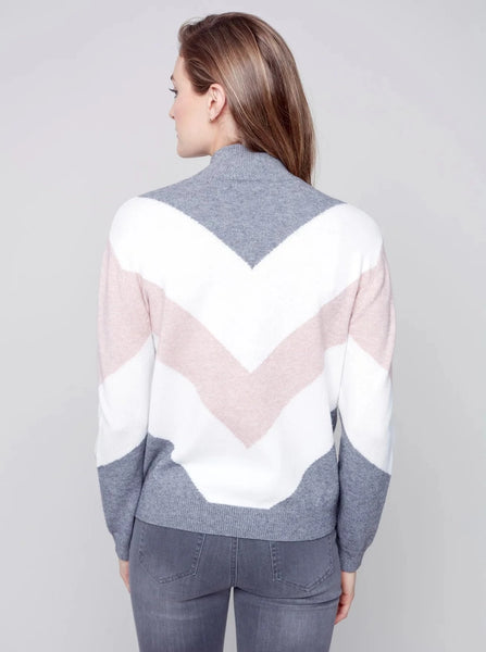 Mock Sweater With Color Block Design [Powder-C2518]