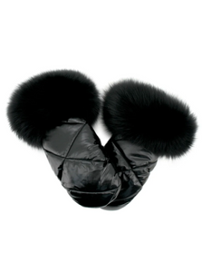 Nylon Mittens With Fox Trim [Black-MTJS01] M/L