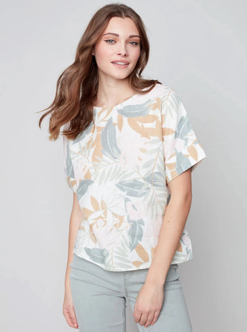 Printed Cuff Short Sleeve T-Shirt [Celadon-C4475]