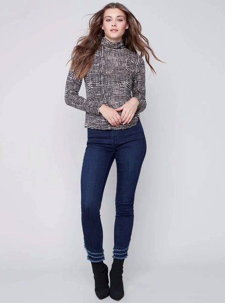 Printed Mock Neck Long Sleeve [Abstract-C1348]