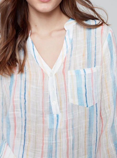 Printed Roll Up Sleeve Blouse [Stripes-C4188Z]
