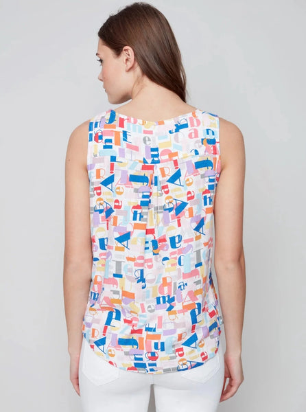 Printed Sleeveless Linen Tank [Letters-C4425R]