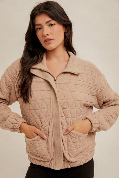 Quilted Bomber Jacket [Taupe-35850]