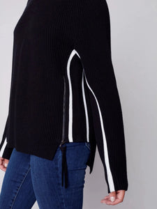 Raglan Sleeve Sweater Contrast Piping [Black-C2603]