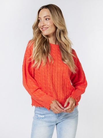 Raw Cable Edge Sweater [Orange-F2318502]