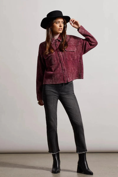 Relaxed Fit Cropped Shacket [Red Wine-7857O]