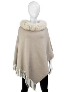 Reversible Poncho [Taupe/White-POYU10]