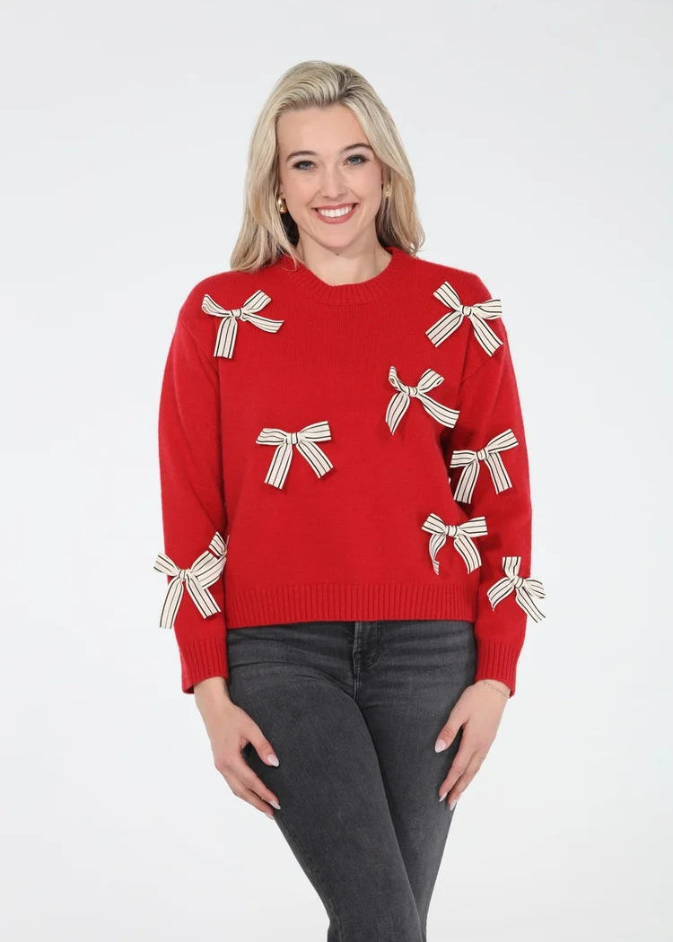 Sweater W Bows [Red-SW4965]