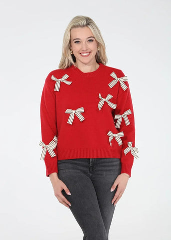 Sweater W Bows [Red-SW4965]