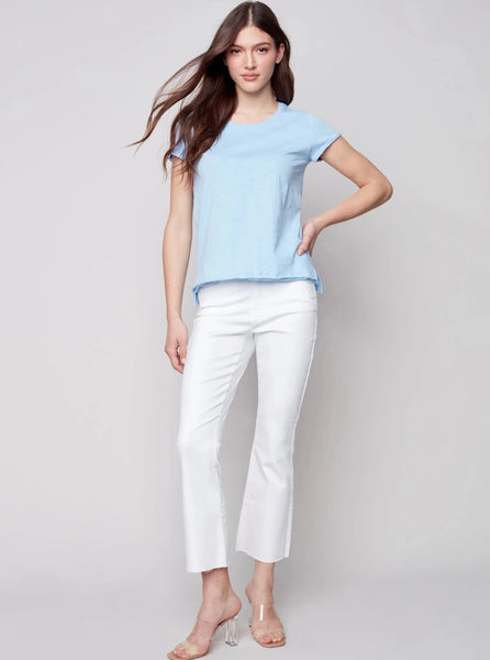 Short Sleeve Round Neck Cotton Slub T-Shirt [Cerulean-C1310PK]