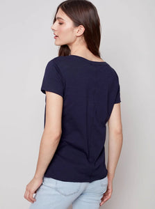 Short Sleeve Round Neck Cotton Slub T-Shirt [Marine-C1310PK]