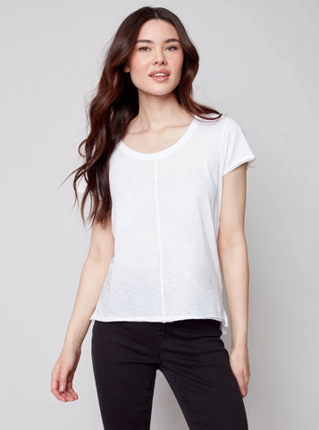 Short Sleeve Round Neck Cotton Slub T-Shirt [White-C1310PK]