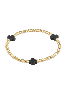 Signature Cross Gold Pattern 3MM Bead Bracelet Charcoal [Gold-BSCGP3CHAR]