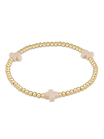 Signature Cross Gold Pattern 3MM Bead Bracelet Off White [Gold-BSCGP3OW]