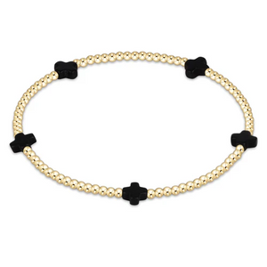 Signature Cross Small Gold Pattern 2MM Bead Bracelet Onyx [BSCSMGP2O]