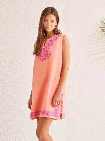 Sleeveless Tunic Cover Up Embroidered Border [Coral Blush-1700O]