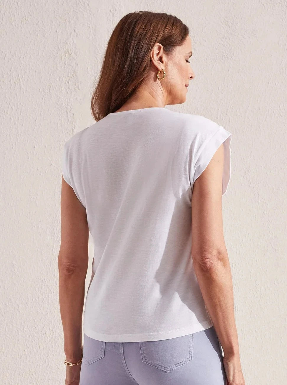 Sleeveless V-Neck Top W Ruching [White-1726O]