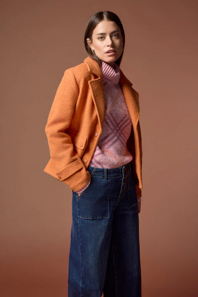 Snap Front Peacoat [Burnt Orange-5581O]