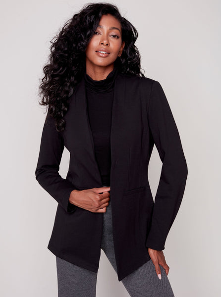 Solid Knit Blazer Jacket [Black-C6275]