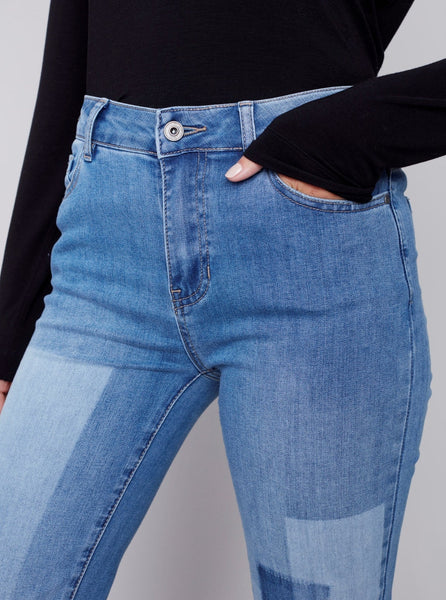 Straight Leg Jean With Dyed Patch [Medium Blue-C5433]