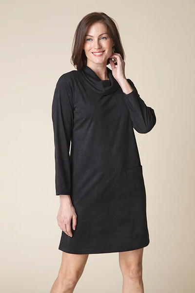 Stretch Faux Suede Easy Pocket Dress [Black-10885]