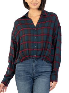 Tessa Crop Button Down [Navy/Wine-KT127701]