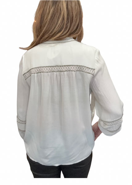 Button Front Novelty Blouse [Eggshell-6217O]