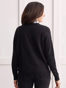 V-Neck Sweater W Zipper [Black-1495O]