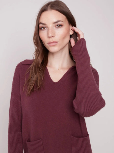 V Neck Long Sleeve Sweater [Port-C2547]
