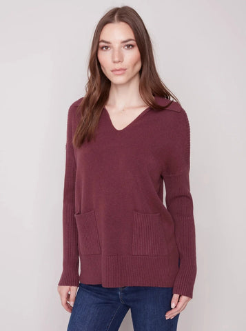 V Neck Long Sleeve Sweater [Port-C2547]