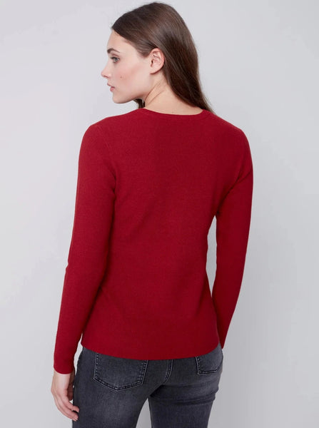 V Neck Sweater With Side Slit [Ruby-C2569]