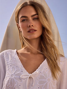 Elbow Sleeve V-Neck Cardi [White-C4601]