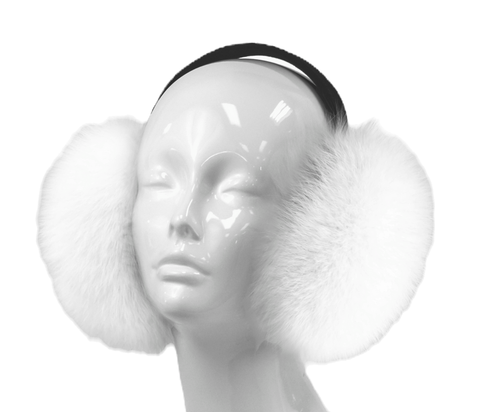 White Fox Fur Earmuff With Black [EM615F-BLCK-BFOX-WHTF-OSZ]