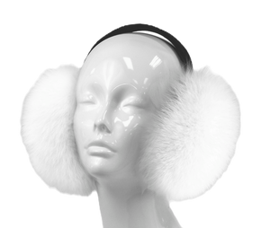 White Fox Fur Earmuff With Black [EM615F-BLCK-BFOX-WHTF-OSZ]