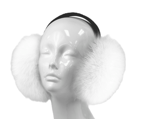 White Fox Fur Earmuff With Black [EM615F-BLCK-BFOX-WHTF-OSZ]