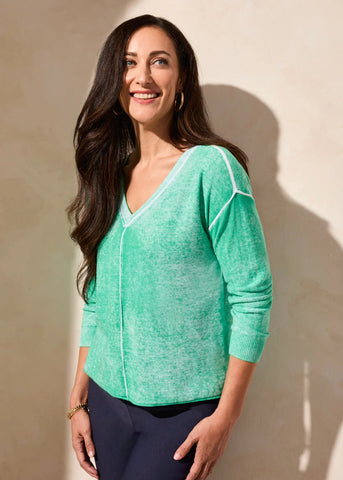 Long Sleeve V-Neck Sweater [Aqualand-5394O]