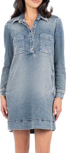 Anika Long Sleeve Henley Dress [Medium Wash-KD107101]