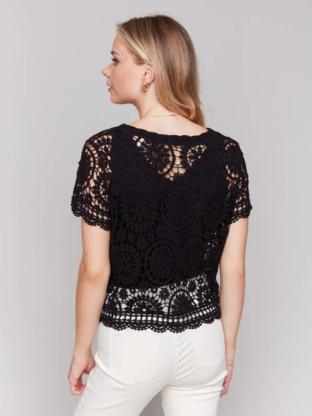 Short Sleeve Crochet Bolero [Black-C4584]