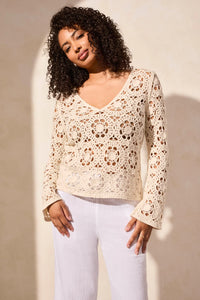 Crochet V-Neck Sweater [CocoMilk-5751O]