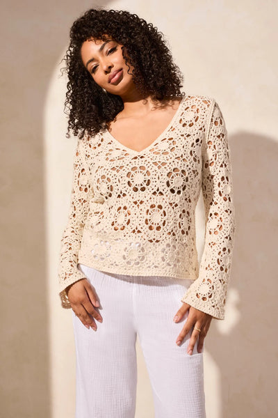 Crochet V-Neck Sweater [CocoMilk-5751O]