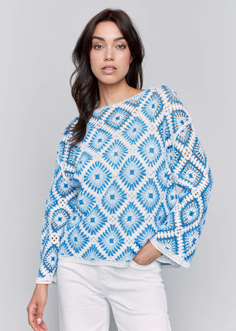 Crochet Boat Neck Long Sleeve Top [Coastal-C4499]