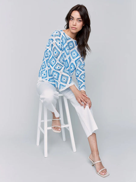 Crochet Boat Neck Long Sleeve Top [Coastal-C4499]