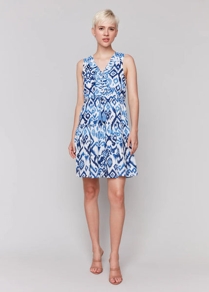 Printed Sleeveless Ruffle Dress [Ikat-C3177]