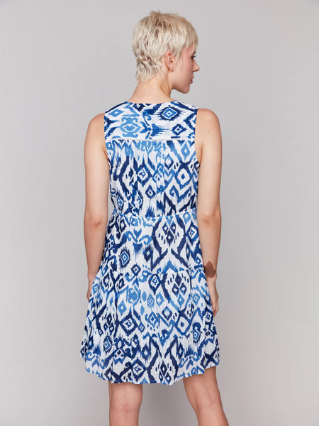 Printed Sleeveless Ruffle Dress [Ikat-C3177]